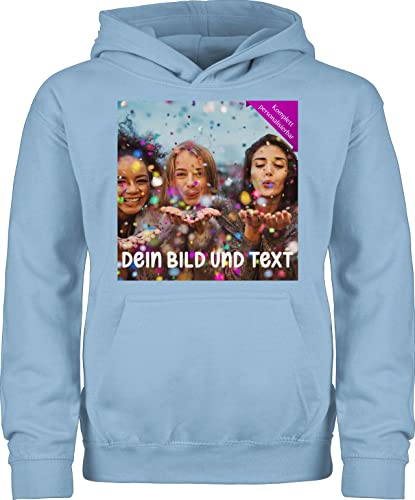 Kinder Hoodie Jungen Mädchen - Foto eigenem Bild - Fotogeschenk - 152 (12/13 Jahre) - Hellblau - Drauf gestalten und textfeld Personalisieren personalisierbar Aufdruck selber Bedrucken Druck von Geschenk mit Namen personalisiert by Shirtracer