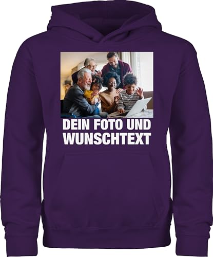 Kinder Hoodie Jungen Mädchen - Mit Bild eigenem Foto Name Text Wunschtext - 152 (12/13 Jahre) - Lila - und Drauf Machen anpassen selbst gestalten bestellen Versehen drucken textfeld ausgesuchtem von Geschenk mit Namen personalisiert by Shirtracer