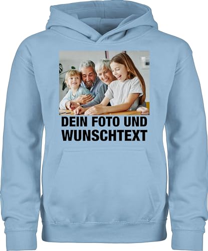 Kinder Hoodie Jungen Mädchen - Mit Foto eigenem Bild Text Name Wunschtext - 116 (5/6 Jahre) - Hellblau - zum selbst gestalten selber drucken Druck fotogeschenk Bedruckt Bedrucken Lassen von Geschenk mit Namen personalisiert by Shirtracer