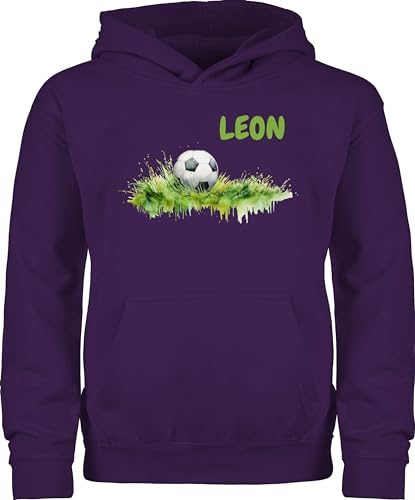 Hoodie Jungen Mädchen - Fußball Geschenke Kinder Fußball Geschenke Jungs Mitgebsel - 116 (5/6 Jahre) - Lila - personalisierter Fussball Pullover Football personalisierte für fußballfans von Geschenk mit Namen personalisiert by Shirtracer