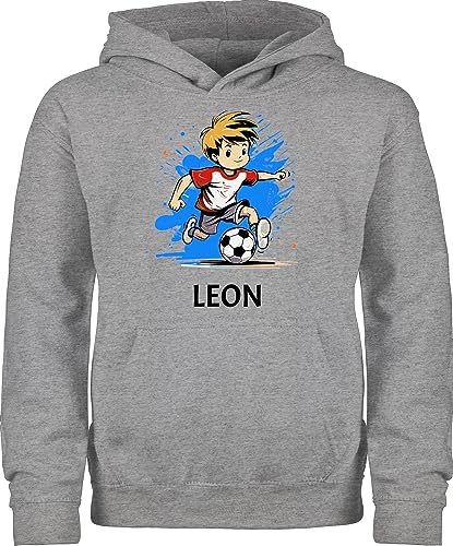 Hoodie Jungen Mädchen - Fußball Junge Fußballer Geschenk Kinder Name - 152 (12/13 Jahre) - Grau meliert - personalisierte Geschenke Fussball Pullover + Text für Fussballer Fussballfans von Geschenk mit Namen personalisiert by Shirtracer