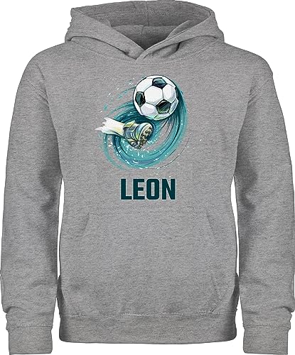 Kinder Hoodie Jungen Mädchen - Fußball Schuss Cool Fußballfan - 128 (7/8 Jahre) - Grau meliert - pullies fussball geschenke für fußballfans pullunder pullover football pulli fussballer pulis von Geschenk mit Namen personalisiert by Shirtracer