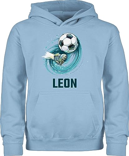 Kinder Hoodie Jungen Mädchen - Fußball Schuss Cool Fußballfan - 128 (7/8 Jahre) - Hellblau - pullover jungs geschenke für eine fußballerin fussball kapuzenpulli name hoddies/pullies von Geschenk mit Namen personalisiert by Shirtracer