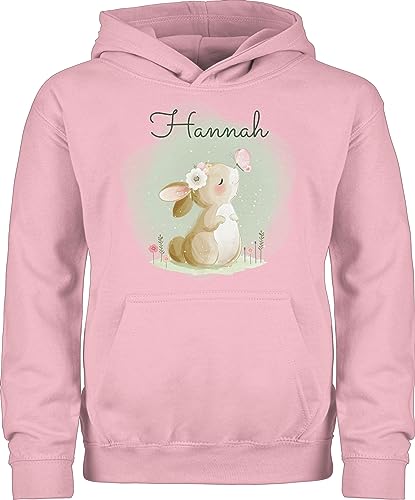 Kinder Hoodie Jungen Mädchen - Süßer Hase Bunny Rabbit Hasen Kaninchen - 128 (7/8 Jahre) - Hellrosa - name osterhase pullover langohr häschen für hasenliebhaber waldtiere ostern hasenmotiv von Geschenk mit Namen personalisiert by Shirtracer