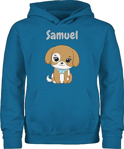 Kinder Hoodie Jungen Mädchen - Süßer Hund Hunde Hundemotiv Dog Dogs - 128 (7/8 Jahre) - Himmelblau - Name Pullover Hundebesitzer Hunden personalisierte Geschenke eigenem selbst Design von Geschenk mit Namen personalisiert by Shirtracer