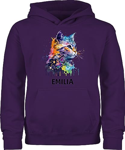 Kinder Hoodie Jungen Mädchen - Katze Cat Citten Katzen Cats Katzenlieberhaber - 140 (9/11 Jahre) - Lila - für eine katzenliebhaberin namens Druck und katzenmotiv personalisierte süße Name von Geschenk mit Namen personalisiert by Shirtracer