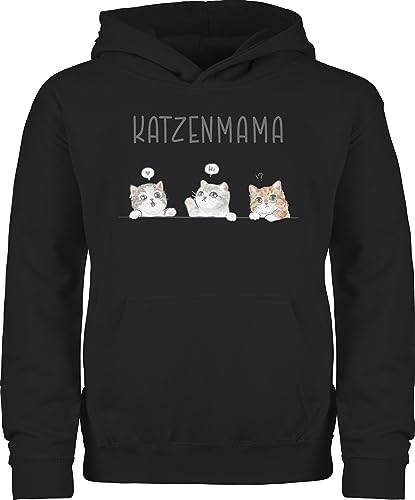 Kinder Hoodie Jungen Mädchen - Katze Katzen - Katzenmama Katzenbesitzerin Katzenliebhaberin Katzenmutter - 152 (12/13 Jahre) - Schwarz - pulli cats pullover cat katzenmotiv geschenke für eine name von Geschenk mit Namen personalisiert by Shirtracer