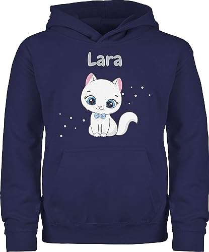 Kinder Hoodie Jungen Mädchen - Süße Katze Katzen Katzenmotiv Cat Cats - 128 (7/8 Jahre) - Navy Blau - für eine katzenliebhaberin Pullover katzenbesitzerin Geschenke personalisierte Name von Geschenk mit Namen personalisiert by Shirtracer