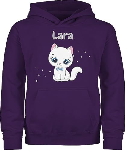 Kinder Hoodie Jungen Mädchen - Süße Katze Katzen Katzenmotiv Cat Cats - 152 (12/13 Jahre) - Lila - personalisierte Geschenke Katzenliebhaber katzenliebhaberin Pullover katzenbesitzerin Pulli von Geschenk mit Namen personalisiert by Shirtracer