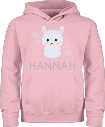 Kinder Hoodie Jungen Mädchen - Lama Bild lustig und Dein Name - 140 (9/11 Jahre) - Hellrosa - personalisiertes Pullover Kindergarten Baby personalisierte von Geschenk mit Namen personalisiert by Shirtracer