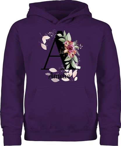 Kinder Hoodie Jungen Mädchen - Anfangsbuchstabe - Buchstabe anpassbar mit Name I Geschenk Initialen - 152 (12/13 Jahre) - Lila - Blumen Pullover Pulli selbst gestalten Buchstaben a reitpullover dem von Geschenk mit Namen personalisiert by Shirtracer