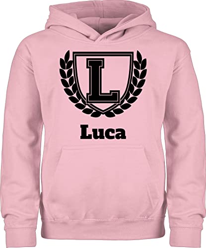 Kinder Hoodie Jungen Mädchen - Anfangsbuchstabe Name - College Style Geschenk Namen - 116 (5/6 Jahre) - Hellrosa - namens personalierste Geschenke costumized Gift personalisierbare persönliche von Geschenk mit Namen personalisiert by Shirtracer