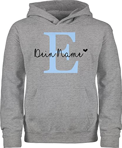 Kinder Hoodie Jungen Mädchen - Anfangsbuchstabe - Name anpassbar Buchstabe Herzchen - 128 (7/8 Jahre) - Grau meliert - personalized gifts customised zum selbst bedrucken initialen buchstaben und von Geschenk mit Namen personalisiert by Shirtracer