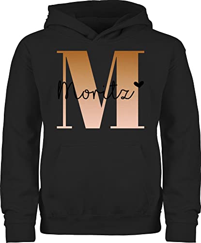 Kinder Hoodie Jungen Mädchen - Anfangsbuchstabe - Name und Buchstabe - 98 (1/2 Jahre) - Schwarz - Pulli selbst gestalten Buchstaben anfangsbuchstaben Pullover personalisiertes initialen von Geschenk mit Namen personalisiert by Shirtracer