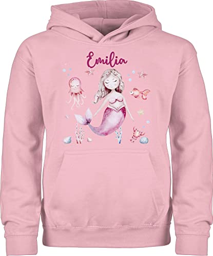 Kinder Hoodie Jungen Mädchen - Meerjungfrau Nymphe Nixe - 128 (7/8 Jahre) - Hellrosa - und eigenem Pullover Meerjungfrauen personalisierte Pulli Kind von Geschenk mit Namen personalisiert by Shirtracer