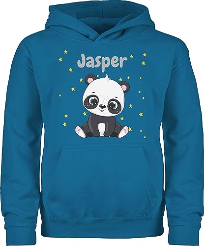 Kinder Hoodie Jungen Mädchen - Süßer Panda Pandabär Pandabären - 140 (9/11 Jahre) - Himmelblau - personalisierter Pulli personalisierte Pullover Name Hoodies bär oodie von Geschenk mit Namen personalisiert by Shirtracer