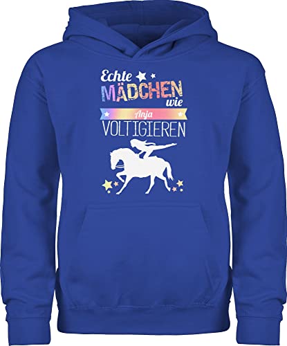 Kinder Hoodie Jungen - Pferd Pferde - Echte Mädchen voltigieren Namen - 128 (7/8 Jahre) - Royalblau - Huddy REIT Oberteil für pferdeliebhaber Kapuzenpullover reiten reite pullis Pullover Reiterin von Geschenk mit Namen personalisiert by Shirtracer