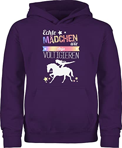 Kinder Hoodie Jungen - Pferd Pferde - Echte Mädchen voltigieren Namen - 140 (9/11 Jahre) - Lila - pullis für Name pferdemotive Pullover reiten pferdefans Pulli pferdegeschenk von Geschenk mit Namen personalisiert by Shirtracer