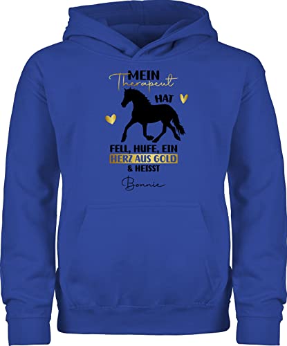 Kinder Hoodie Jungen Mädchen - Pferd Pferde - Mein Therapeut hat Fell, Hufe und EIN Herz aus Gold - 140 (9/11 Jahre) - Royalblau - Name Geschenke pferdemotiv für pferdefans personalisierte mamen von Geschenk mit Namen personalisiert by Shirtracer