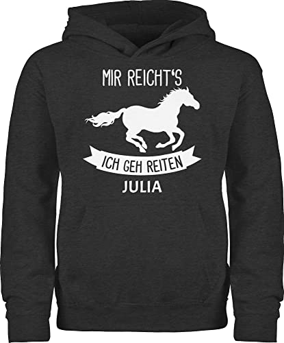 Kinder Hoodie Jungen Mädchen - Pferd Pferde - Mir reichts ich GEH reiten - 140 (9/11 Jahre) - Anthrazit meliert - Oberteil pferdemädchen Geschenke Pullover reitersachen Pulli von Geschenk mit Namen personalisiert by Shirtracer