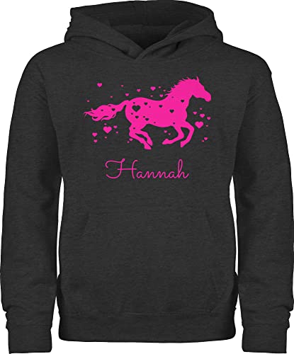 Kinder Hoodie Jungen - Pferd - Pferde Geschenk Mädchen - 140 (9/11 Jahre) - Anthrazit meliert - pferdegeschenk Pullover für pferdemädchen reiten Horse Pulli stallpulli pferdepullover Reiter von Geschenk mit Namen personalisiert by Shirtracer