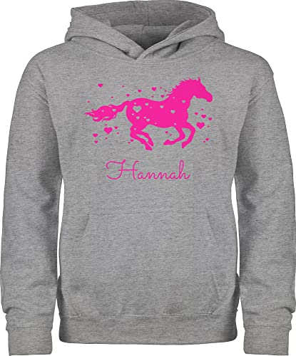 Kinder Hoodie Jungen - Pferd - Pferde Geschenk Mädchen - 152 (12/13 Jahre) - Grau meliert - Geschenke Name pferdemotiv und Maedchen Reiterin für pferdeliebhaber personalisierbar Wunschname von Geschenk mit Namen personalisiert by Shirtracer