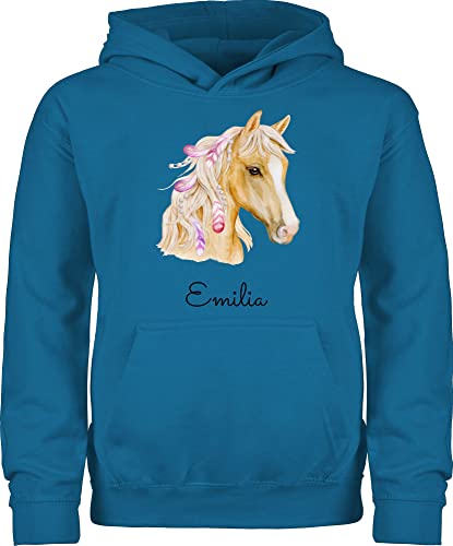 Kinder Hoodie Jungen Mädchen - Pferd Pferde - Pferdekopf - 116 (5/6 Jahre) - Himmelblau - reiten pferdefans pullover oberteil coole sachen für pferdemädchen pullunder reit pulli reiterin hoddy von Geschenk mit Namen personalisiert by Shirtracer