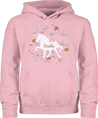 Kinder Hoodie Jungen Mädchen - Pferde - Pferd - Pferdemädchen - 104 (3/4 Jahre) - Hellrosa - sweater pferdegeschenk geschenke für pferdefans blumen pullover pferdehoodies reiterinnen name von Geschenk mit Namen personalisiert by Shirtracer