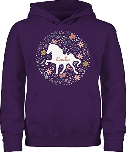 Kinder Hoodie Jungen Mädchen - Pferde - Pferd - Pferdemädchen - 104 (3/4 Jahre) - Lila - Name reiten Geschenke personalisierte zur Einschulung und Bilder Reiter Maedchen pferdezubehör von Geschenk mit Namen personalisiert by Shirtracer