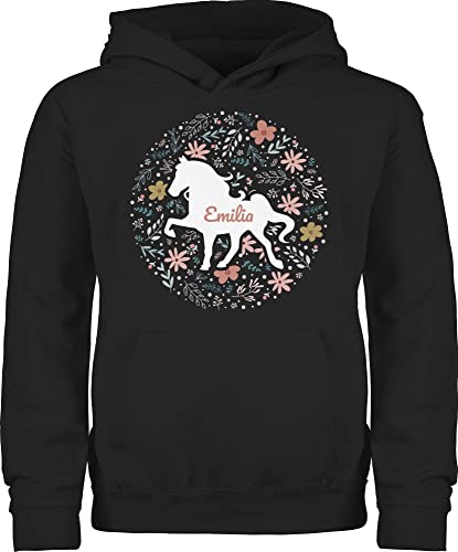 Kinder Hoodie Jungen Mädchen - Pferde - Pferd - Pferdemädchen - 140 (9/11 Jahre) - Schwarz - personalisierte Hoodies Reiter Sachen Pullover für pferdeliebhaber personalisierbar reiten Maedchen von Geschenk mit Namen personalisiert by Shirtracer