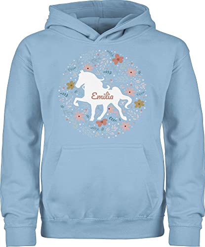 Kinder Hoodie Jungen Mädchen - Pferde - Pferd - Pferdemädchen - 152 (12/13 Jahre) - Hellblau - Name und Geschenke pferdemotiv Sachen für pferdefan personalisierte Personalisieren selbst gestalten von Geschenk mit Namen personalisiert by Shirtracer