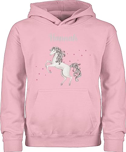 Kinder Hoodie Jungen Mädchen - Pferd - Pferde Geschenk Horse Horses - 140 (9/11 Jahre) - Hellrosa - Hoody Geschenke für Reiterin reiten pferdefan Name pferdeliebhaber personalisierbar von Geschenk mit Namen personalisiert by Shirtracer