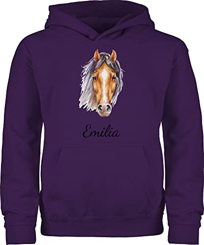 Kinder Hoodie Jungen - Pferd - Pferde Geschenk I Pferdekopf Pferde Mädchen - 152 (12/13 Jahre) - Lila - Pullover reiten für Reiterin Oberteil pferdegeschenk pferdepullies pferdeherz REIT Pulli von Geschenk mit Namen personalisiert by Shirtracer