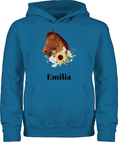 Kinder Hoodie Jungen - Pferd - Pferde Mädchen Geschenk I Pferdekopf - 152 (12/13 Jahre) - Himmelblau - Geschenke für Reiterin Kapuzenpullover Oberteil Reiter Hoody Pullover reiten Sachen Hoddy von Geschenk mit Namen personalisiert by Shirtracer