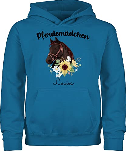 Kinder Hoodie Jungen - Pferd - Pferdemädchen Pferde Mädchen - 104 (3/4 Jahre) - Himmelblau - für pferdeliebhaber personalisierbar Name pferdemotiven pferden Sachen und pferdemotiv wunschtext von Geschenk mit Namen personalisiert by Shirtracer