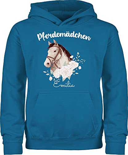 Kinder Hoodie Jungen Mädchen - Pferd Pferde - Pferdemädchen II - 116 (5/6 Jahre) - Himmelblau - für reiterin pullover pulli reit reiter sachen hoody reiten reiterinnen hoodies pferdegeschenk von Geschenk mit Namen personalisiert by Shirtracer