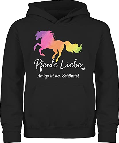 Kinder Hoodie Jungen Mädchen - Pferd Pferde - Pferdemädchen Wunschtext - Pferdename - 140 (9/11 Jahre) - Schwarz - pferdehoodies geschenke reiter kapuzenpullover reit oberteil pferdemotiven huddy von Geschenk mit Namen personalisiert by Shirtracer