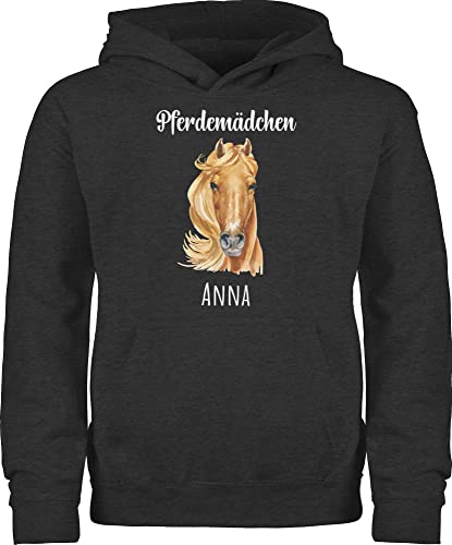 Kinder Hoodie Jungen - Pferd - Pferdemädchen mit Namen - Pferde Mädchen Geschenk Personalisierte Geschenke Pferdemädchen Pferde Geschenke für Mädchen Pferde Sachen mit Namen Reiten - 140 (9/11 von Geschenk mit Namen personalisiert by Shirtracer