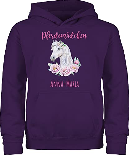 Kinder Hoodie Jungen - Pferd Pferde - Reiten Mädchen Namen - Pferdemädchen - 140 (9/11 Jahre) - Lila - Reiterin Pullover Pulli pferdespruch Oberteil pferdemotive Hoody reiterzubehör für von Geschenk mit Namen personalisiert by Shirtracer