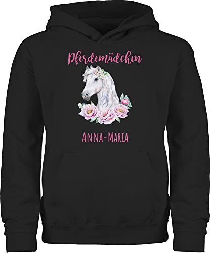 Kinder Hoodie Jungen - Pferd Pferde - Reiten Mädchen Namen - Pferdemädchen - 152 (12/13 Jahre) - Schwarz - Name pferdemotiv Reiter Sachen und personalisierte Geschenke Maedchen pferden für von Geschenk mit Namen personalisiert by Shirtracer