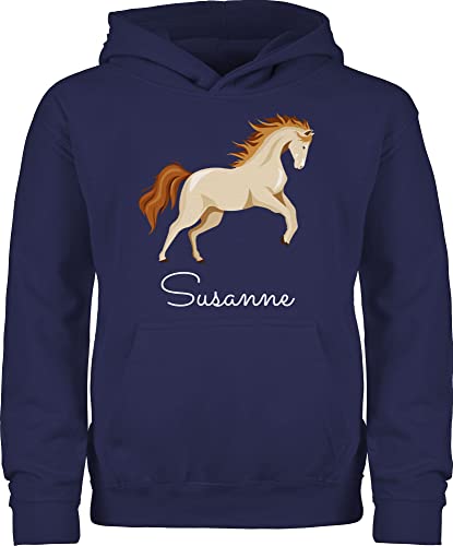 Kinder Hoodie Jungen Mädchen - Pferde - Steigendes Pferd mit Wunschname - 152 (12/13 Jahre) - Navy Blau - Name und personalisierte für pferdeliebhaber personalisierbar Geschenke pferden von Geschenk mit Namen personalisiert by Shirtracer