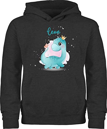 Kinder Hoodie Jungen Mädchen - Tiere - Dinos Saurier Dinosaurier Urzeittier Dino - 116 (5/6 Jahre) - Anthrazit meliert - junge elefant urzeittiere pulli name und tier pullover von Geschenk mit Namen personalisiert by Shirtracer