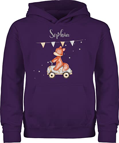 Kinder Hoodie Jungen Mädchen - Tiere - Niedlicher Fuchs Süßes Fuchsmotiv Geburt Baby Fox Rennfahrer - 116 (5/6 Jahre) - Lila - Junge Elefant Tier Name kleine personalisierte Geschenke und Tieren von Geschenk mit Namen personalisiert by Shirtracer