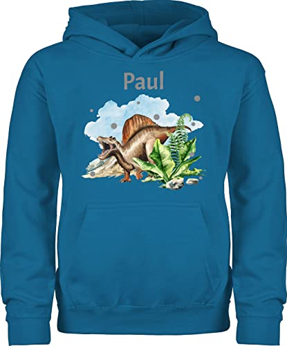 Kinder Hoodie Jungen Mädchen - Dinosaurier Dino - Dinos - 104 (3/4 Jahre) - Himmelblau - Tieren Name Pulli saurier Pullover Tier Hoddie personalisierter und Junge Motiv von Geschenk mit Namen personalisiert by Shirtracer