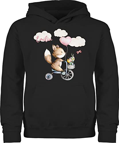 Hoodie Jungen Mädchen - Tiere - Fuchs Süß Kinder - 128 (7/8 Jahre) - Schwarz - Tieren Name Pullover Tier Hoody Junge Elefant Pulli kleine personalisierte Geschenke Personalisieren Dino und von Geschenk mit Namen personalisiert by Shirtracer