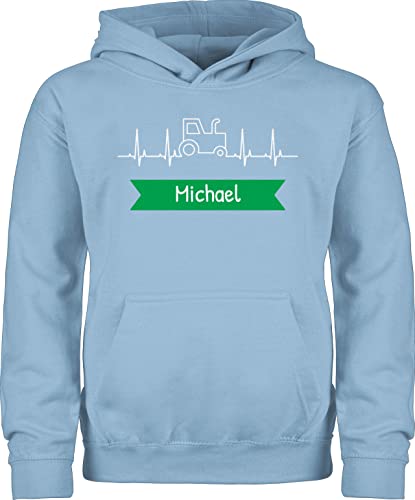 Kinder Hoodie Jungen Mädchen - Traktor Banner mit Namen personalisiert - 128 (7/8 Jahre) - Hellblau - Name Pullover Motiv trecker Geschenke Fans und Bauern personalisiertes Junge Jungs von Geschenk mit Namen personalisiert by Shirtracer