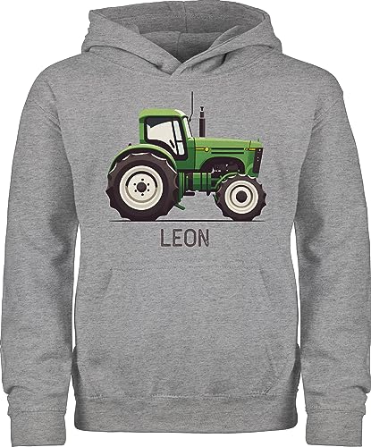 Kinder Hoodie Jungen Mädchen - Traktor Landwirte Landwirt Traktoren Trecker Landwirtschaft - 104 (3/4 Jahre) - Grau meliert - bulldog pullover junge bauern pulli traktorfans jungs schlepper von Geschenk mit Namen personalisiert by Shirtracer