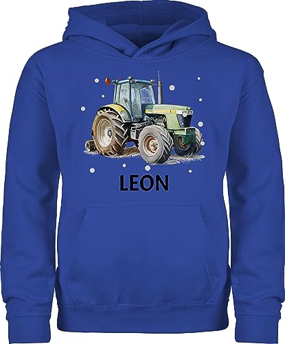 Kinder Hoodie Jungen Mädchen - Traktor - Trecker Name - 116 (5/6 Jahre) - Royalblau - für traktorfahrer Pullover Junge Pulli und eigenen Bauern Geschenke Fans Motiv personalisierte von Geschenk mit Namen personalisiert by Shirtracer