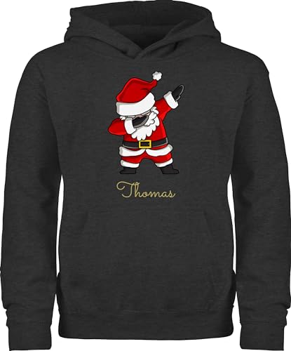 Kinder Hoodie Jungen Mädchen - Weihnachten - Dab Dabbing Weihnachtsmann mit Name I Weihnachtsmotiv - 152 (12/13 Jahre) - Anthrazit meliert - weihnachtspulli weinachts weihnachtshoodie Weinachten von Geschenk mit Namen personalisiert by Shirtracer