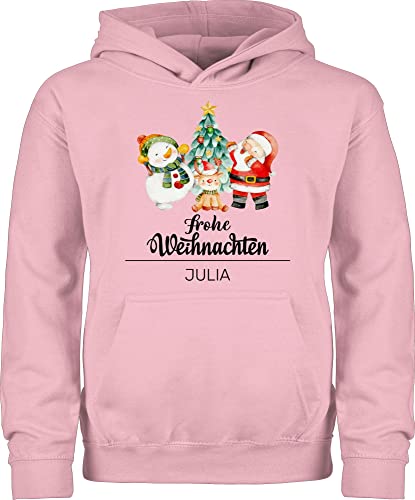 Kinder Hoodie Jungen Mädchen - Geschenke - Frohe Weihnachten Watercolor mit Wunschname - 128 (7/8 Jahre) - Hellrosa - Weinachten Pullover Christmas Pulli weihnachtsmotive pullis von Geschenk mit Namen personalisiert by Shirtracer